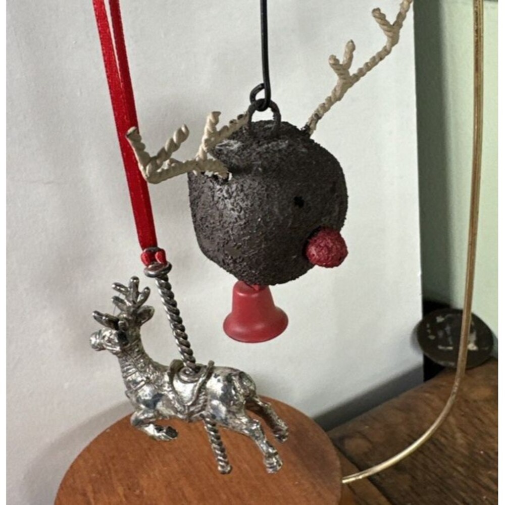 Reindeer Lot | Towle Silverplate USA 1990 & Rustic Metal Jingle Bell Deer